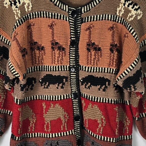 Vintage 90s 20 Ans Marisa Christina Safari Animal Knit Cardigan Sweater M - Picture 7 of 7
